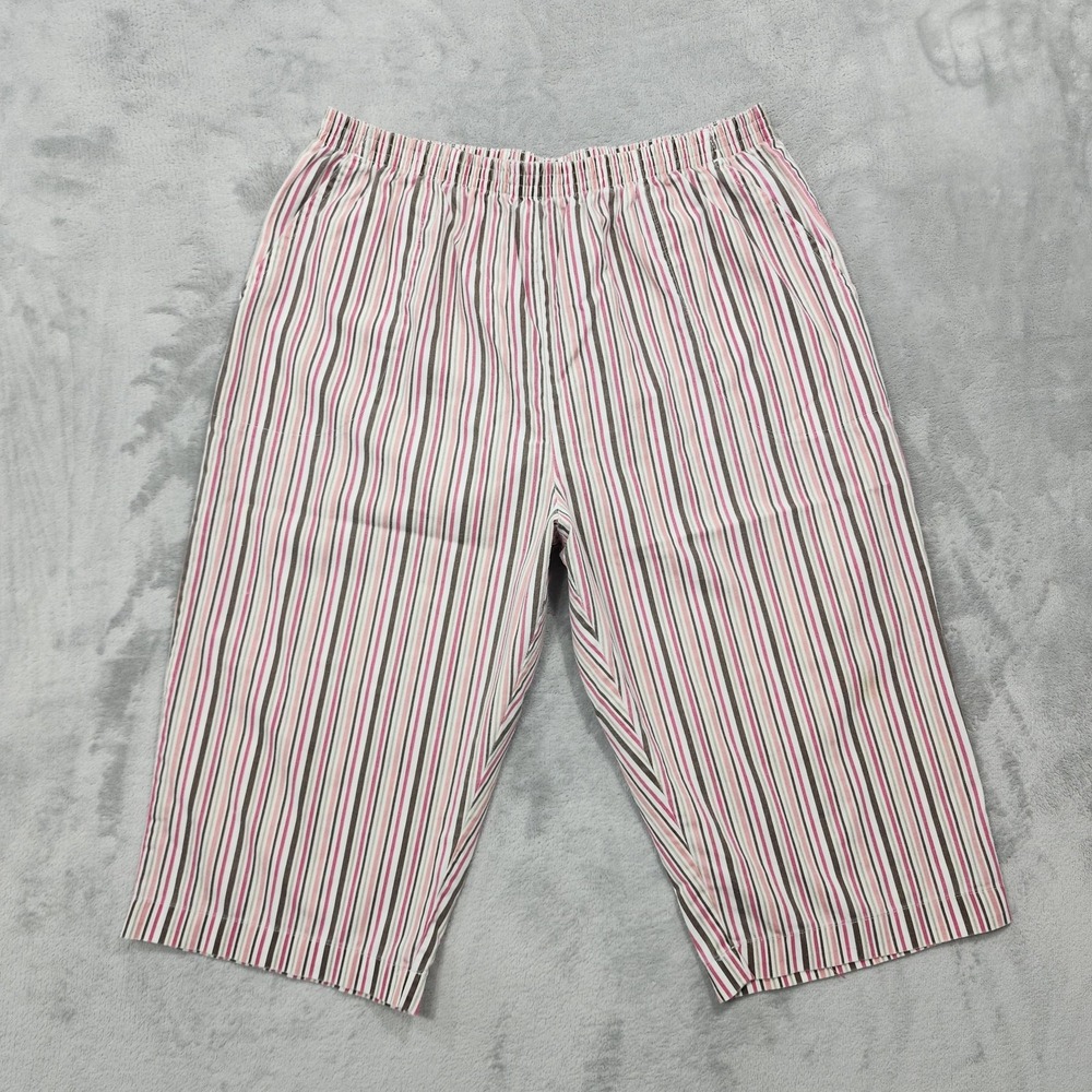 Vintage Blair Pants Womens 16 PETITE Multicolor Striped Capri Drawstring Casual